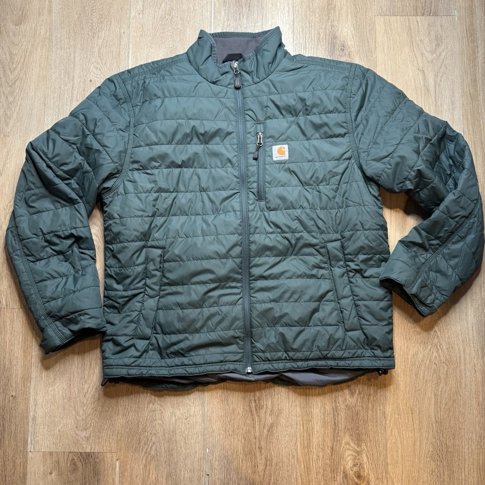 Carhartt Gilliam Puffer Rain Defender Full Zip Green Jacket Men Large Lg DAMAGED